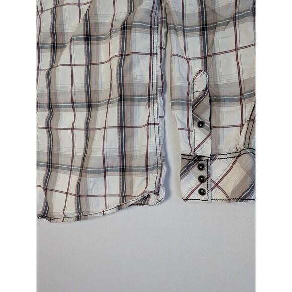 BKE Pearl Snap Button Shirt Mens XL Athletic Fit Black White Plaid Long Sleeve - Picture 2 of 16
